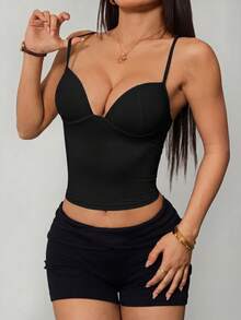 Vivamere Longline Corset Bustier Tank Top With Underwire Support And Adjustable Straps - Black - View 7