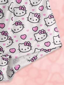 HELLO KITTY AND FRIENDS | SHEIN 女士可爱卡通猫咪印花字母文胸和内裤套装 - 白色 - 查看 6