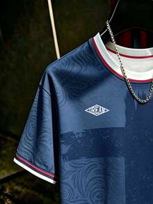 Aesthetic Post Men's Letter Print Striped Colorblock Crew Neck Short Sleeve Football Jersey T-Shirt - Multicolor - View 3