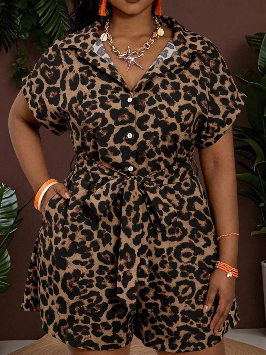 Slaydiva Mono con estampado de leopardo y cinturón talla grande - Multicolor - Ver 1