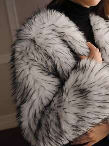 Anewsta Autumn/Winter Elegant Black & White Gradient Faux Fur Coat, Long Hair Waist-Exposing Design, Sophisticated Top - Black and White - View 5