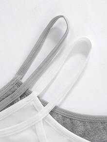 3pcs/Set Girls Big Tween Girl Black White Gray Bow Ribbon Hem Solid Color Simple Sweet Basic Comfortable Soft Camisole Underwear - Multicolor - View 4