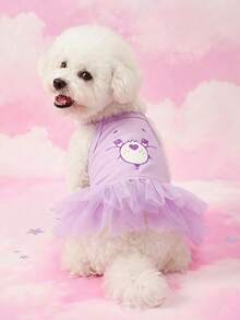 Care Bears X PETSIN 1件可愛印花愛心熊圖案紫色吊帶裙，春夏薄款公主風，適合貓狗，完美適用於室內舒適時光或戶外玩樂日 - 紫色 - 查看 2