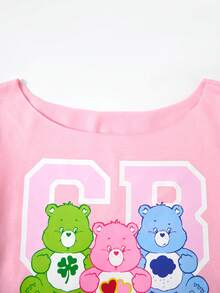 SHEIN X Care Bears Tween Girl Cute Fashion Cartoon Pattern Print Short Sleeve T-Shirt - Pink - View 3