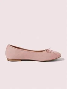 CUCCOO DOLLMOD Women's Lotus Pink Suede Ballet Flats, Bowknot Lace-Up Flat Shoes, Suitable For Casual Daily Wear Fall Shoes - Dusty Pink - View 5