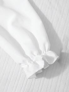 SHEIN 女童襯衫領拼接波點學院風鈕扣泡泡長袖上衣搭配鬆緊腰百褶裙，適合春秋上學、通勤、旅行、散步、購物，可搭配外套、夾克、西裝外套 - 黑色 - 查看 8