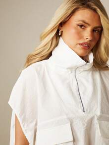 MISSGUIDED Sleeveless Half-Zip Funnel Neck Woven Top With Cargo Pockets Oversized Boxy Fit Spring Summer - White - View 4