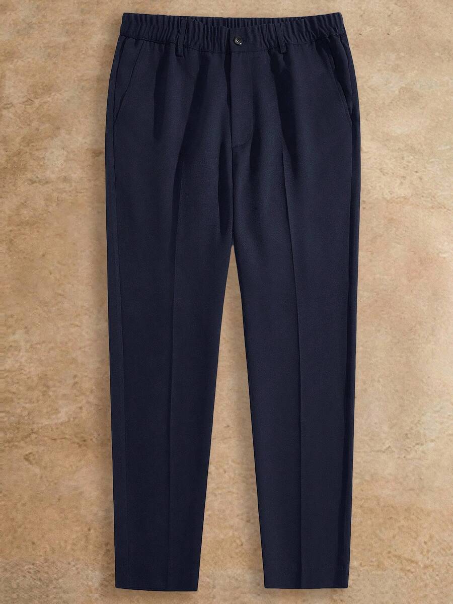 EASEVO Men's Plus Size Solid Color Casual Daily Wear Suit Pants - Navy Blue - View 1