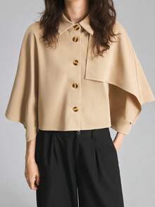 Ontre Women's Solid Color Single-Breasted Deconstructed Design Casual Lightweight Jacket - Khaki - View 6