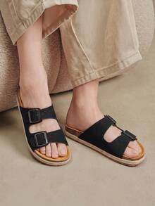 Solecia Ladies Summer Round Toe Platform Belt Buckle Decorative Fashion Sandals - Black - View 4
