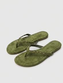Nöista Riveted Flip-Flops, Inlaid With Retro Gold Pyramid Decoration, Bold And Avant-Garde In Shape, Suitable For Holiday Style, Spring Street Wear Or Relaxe - Grass green S - View 7