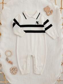 Baby Boy Colorblock Striped Sweater Romper - Beige - View 5