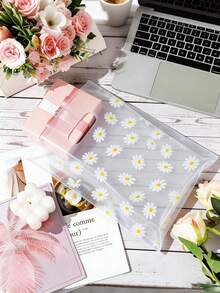 100pcs White Daisy Pattern Plastic Shopping Bags, High-End Shopping & Retail Bags With Embossed Handle Design, Suitable For White Daisy, White Daisy Etc. Thank You Gifts (With Thank You Tags/Signatures), Reusable White Daisy Pattern Shopping Bags - transparent - View 5