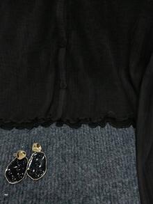 INAWLY Cardigan Rajut Lengan Panjang Bergaris Gaya Liburan Wanita Ukuran Plus untuk Musim Gugur - Hitam - View 3