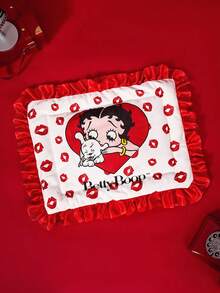 Betty Boop X PETSIN 1件可爱大眼睛女孩口红爱心狗印花宠物窝休闲风格柔软保暖卷边宠物床 - 彩色 - 查看 2
