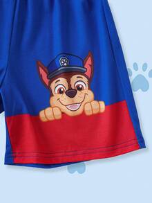 SHEIN | PAW Patrol بلوزة وشورت كاجوال يومي مطبوع عليهما رسوم كرتونية للأولاد، بياقة دائرية وأكمام قصيرة - الأزرق - مشاهدة 7