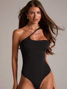 SHEIN BAE Sexy Sling Bodysuit With Crotch Strap, Wireless & Unpadded - Black - View 6