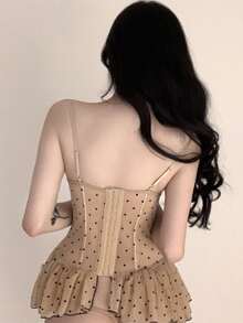 Dansine Role Play Fashion Sexy Polka Dot Mesh Jumpsuit - Coffee - View 2