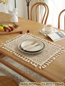 Cirelle 1pc Boho Crochet Round Tablecloth, Vintage Knit Hollow Out Table Cover With Tassels, Rustic Macrame Tablecloth For Dining Room, Kitchen, Cafe Decor - Beige - View 18
