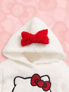 HELLO KITTY AND FRIENDS | SHEIN 2 件套女婴可爱甜美休闲白色卡通猫印花蝴蝶结连帽衫运动衫和黑色爱心运动裤泰迪熊套装 - 黑色 - 查看 3