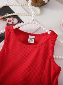 SHEIN Babygirl 可爱粉色针织无袖连体衣（夏季） - 紅色 - 查看 4