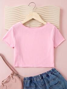 SHEIN X Care Bears Tween Girl Cute Fashion Cartoon Pattern Print Short Sleeve T-Shirt - Pink - View 2