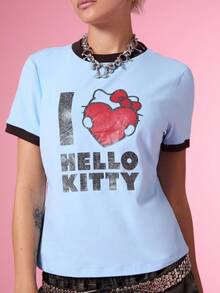 HELLO KITTY AND FRIENDS | COUREZ Short Sleeve Ringer Tee With Graphic / Y2K Top Graphic Tee Fall Short Sleeve Top Light Blue Top Winter For Women - Blue - View 5