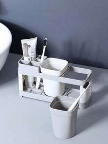 Toothbrush Holder With Rinse Cups Set, Creative Couples Home Bathroom Toothbrush Rack Cup Holder Home Bathroom Decor Fall Decor Back To School - Grey - View 4