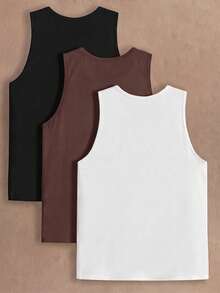 HIMLAND 3pcs/Pack Men's Casual Knit Sleeveless Solid Color Tank Tops, Suitable For Daily Wear - Multicolor - View 2