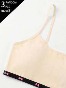 3 Random Piece  Women's Teenagers Multi-Color Simple Sweet LOVE Series Letter Webbing Basic Letter Contrast Color Solid Color Camisole Underwear - Multicolor - View 3