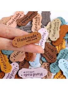 100 Handmade Leather Labels, Ultra-Fine Fiber Colored Leather Labels, Handmade Crochet Labels With Heart-Shaped Embossing, With Holes, Suitable For Crafts, Knitting, Sewing, Hats, Wallets, Clothing (10 Colors) - Random Colors - Multicolor - View 2