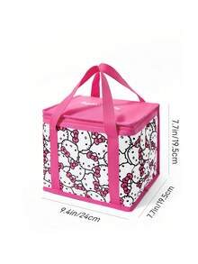 HELLO KITTY AND FRIENDS | SHEIN 蝴蝶結卡通貓印花保溫午餐手提袋，拉鍊保溫冷藏袋，適合女生學生，便攜手提包，適用野餐與日常食物存放 - 粉色 - 查看 5