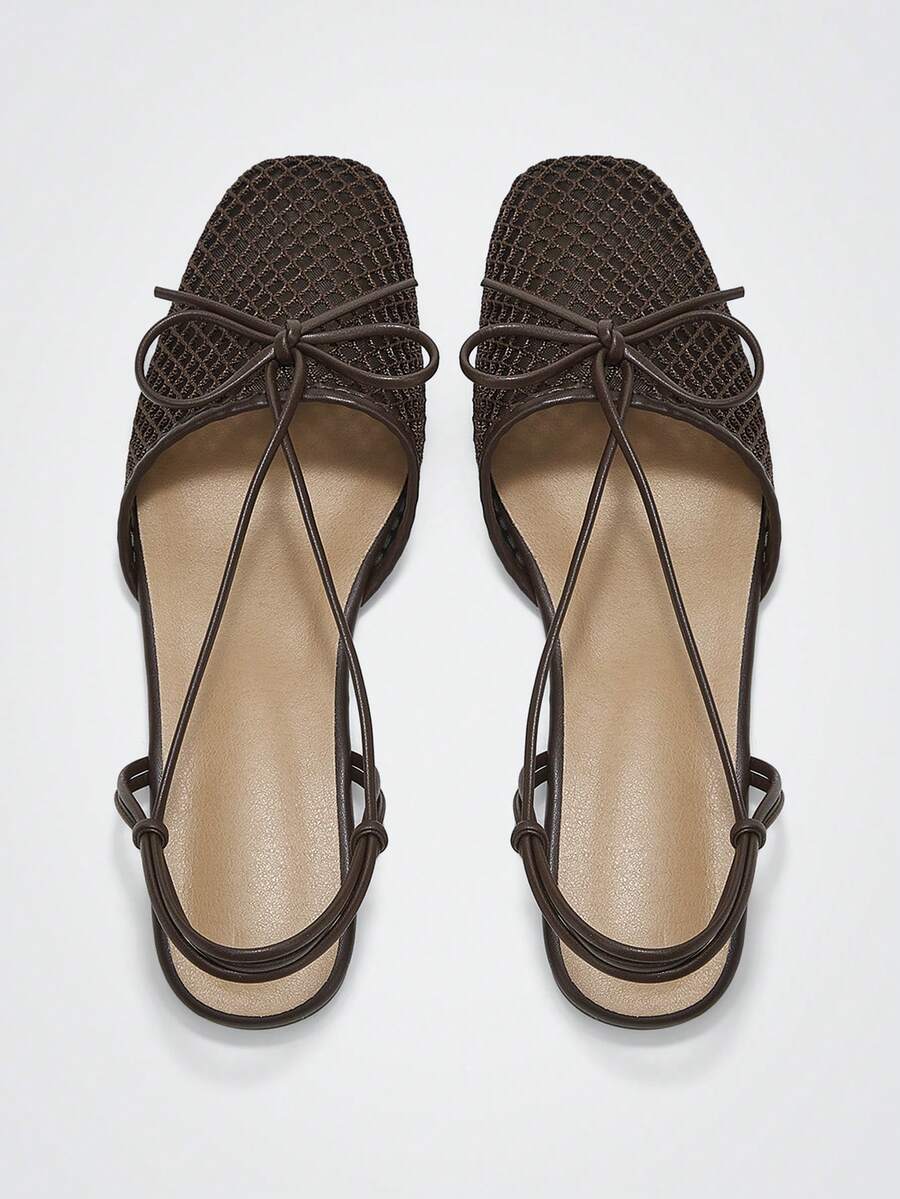 Maija Women's Fashion Round Toe Lace-Up Closed Toe Slingback Flats Fall Shoes - Coffee Brown - View 1