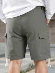 Manfinity Homme Men's Grey Cargo Shorts, Multi-Pocket Design, Drawstring Waist, Casual Versatile Fashion Shorts - Dark Grey - View 2