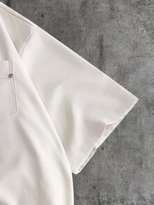 AXEPEAK Kemeja Kasual Pria Lengan Pendek Motif Huruf dengan Resleting di Bagian Depan - Aprikot - View 6