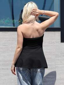 ROMWE Goth Tank Top Cami Pendek Berlipit Gaya Y2K Musim Semi/Panas, Atasan Pas Badan Serbaguna untuk Musim Panas - Hitam - View 2