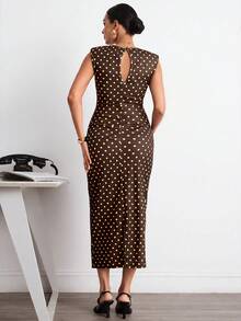 MaterniWear Maternity Brown Print Round Neck Slim Fit Elegant 1920 Vintage Casual Dress Photoshoot Formal Summer - Brown - View 9