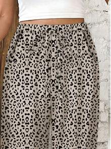 SHEIN Frenchy Women's Leopard Print Elastic Waist Casual Wide Leg Pants - Multicolor - View 4
