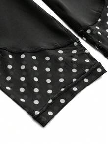 SHEIN Cheerettes 女款時尚波點印花拼接口袋運動短款緊身褲 - 黑色 - 查看 7