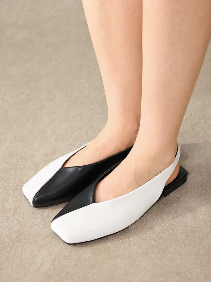 MOTF WOMEN'S NEW RETRO FASHION V-CUT SQUARE TOE FLAT SANDALS, BLACK AND WHITE VERSATILE CASUAL, LIGHT, COMFORTABLE, ELEGANT AND ADVANCED SHOES - Black and White - View 1