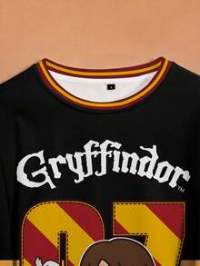 HARRY POTTER X SHEIN 男士圓領卡通圖案休閒日常長袖運動衫 - 白色 - 查看 3