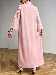 Al Najma Collared Eyelet Embroidery Casual Long Dress - Dusty Pink - View 2