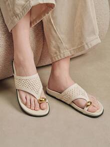 Solecia Damen Schuhe Frühling und Sommer neu gewebt goldene Dekoration flacher Absatz lässig einfach apricot Damen Sandalen Strand Dating Reisebekleidung - Aprikosenfarben - Übersicht 4