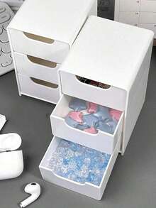 Mini Desktop Drawer Organizer, Adorable Storage For Jewelry, Cosmetics, Beads & Crafts, Ideal For Desk/Dresser Top, Perfect Gift For Girls, Holds Hair Clips, Nail Polish, Small Items, Christmas & Halloween Gift - White - View 8