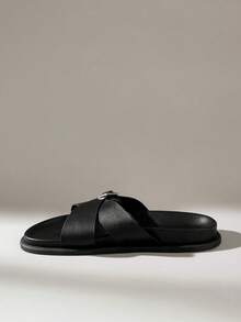 Solecia Ladies Fashion Black Comfortable Flat Boken Beach Sandals - Black - View 9