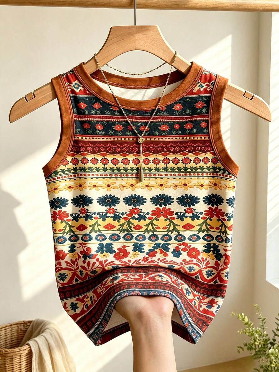 Franclia Women's Solid Color Print Brown Casual Tank Top, Vacation Style - Multicolor - View 1
