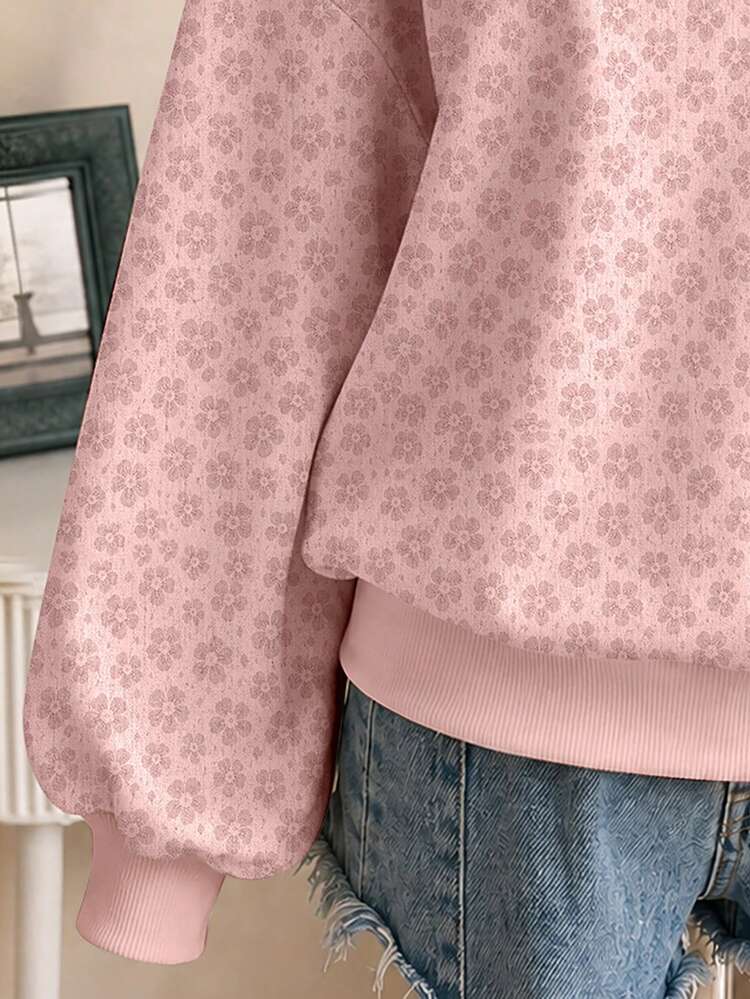 Lalippa Plus Size Women's V-Neck All-Over Print Casual Daily Long Sleeve Sweatshirt Winter - Multicolor - View 4