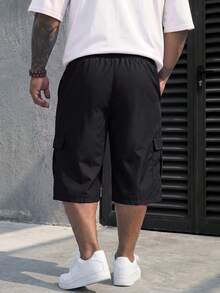 DRIVNCORE 大码男士松紧腰抽绳宽松休闲夏季七分裤男士工装短裤男士七分短裤男士慢跑短裤 - 黑色 - 查看 2
