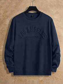 Manfinity RebelGame Sweatshirt Rajut Elastis Lengan Panjang Kasual Pria dengan Huruf Timbul - Royal Blue - View 2