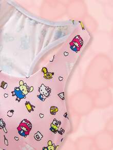 HELLO KITTY AND FRIENDS | SHEIN Tween Girl Cartoon & Letter Print Racerback Underwear Top - Pink - View 4